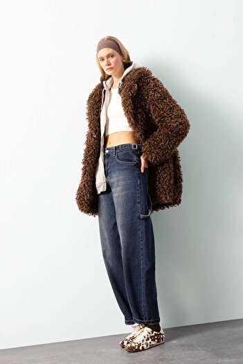 DeFacto Faux Fur Pocket Long Jacket Coat - Regular Fit D6033Ax24Wn
