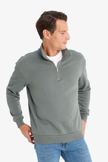 DeFacto Comfort Regular Fit Άνετη εφαρμογή με φερμουάρ Σταντ γιακά Basic μασίφ φούτερ X7405AZ24AU