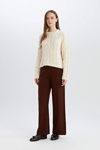 DeFacto Relax Fit Knitwear Trousers Wide Loose Leg Basic Plain Elastic Waist E2940Ax24Wn