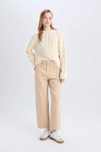 DeFacto Coool Regular Fit Crew Neck Hair Braided Knitwear Sweater E4604Ax25Sp
