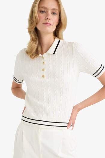 DeFacto Regular Fit Polo Neck Short Sleeve Knitwear Sweater D9007Ax25Sp