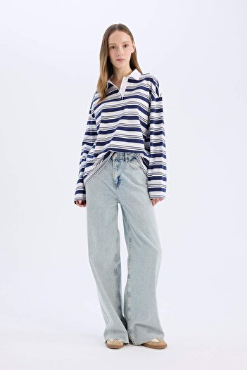 DeFacto Cool Loose Fit Поло з коміром і смужками, довгі рукави, футболка E4920AX25SM