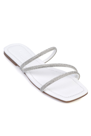 Capone Outfitters Papuci de damă matlasați cu toc plat cu 3 dungi Stoned