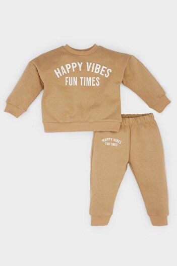 DeFacto Baby Boy 2-Piece Set Crew Neck Printed Sweatshirt Elastic Waist Sweatpants E6429A525Sp