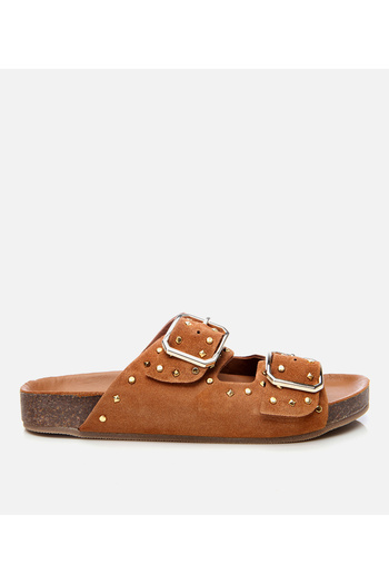 Hotiç Women's Suede Leather Tan Stone Slippers