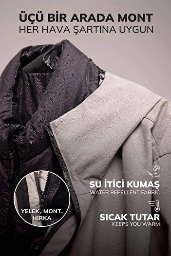 DeFacto Waterproof Fit Water Repellent Σετ 2 - Λεπτό αδιάβροχο και χοντρό παλτό, με κουκούλα και φερμουάρ C6055ax24wn
