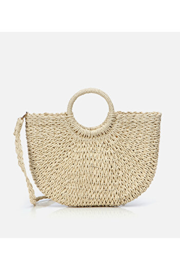Hotiç Women's Ecru Straw Shoulder Bag