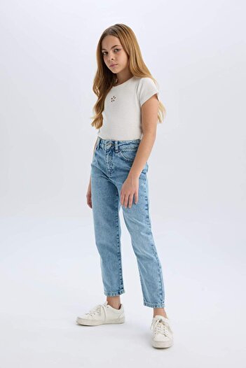 DeFacto Kız Çocuk Mom Fit Standart Paça Jean Pantolon D9155A825SP