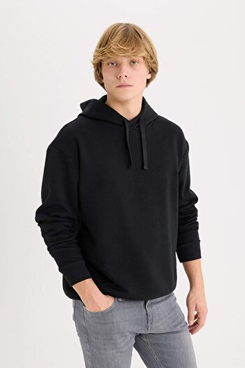 DeFacto Boxy Fit Kapüşonlu Basic Düz Sweatshirt D0852AX24AU