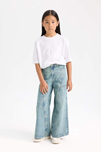 DeFacto Pantaloni de jeans pentru fete cu picioare late, cu buzunare cargo 3163816