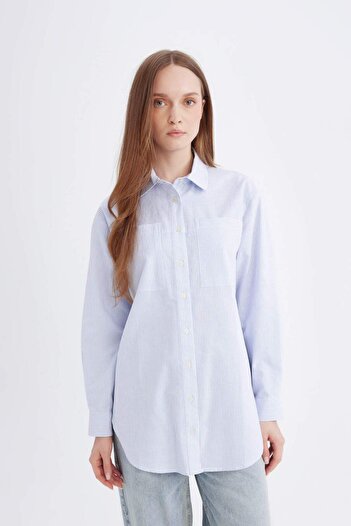 DeFacto Relax Fit gestreifte Popeline-Langarmshirt-Tunika B6879AX24AU
