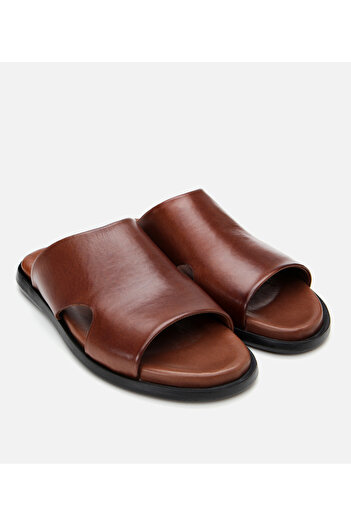 Hotiç Men's Leather Brown Slippers