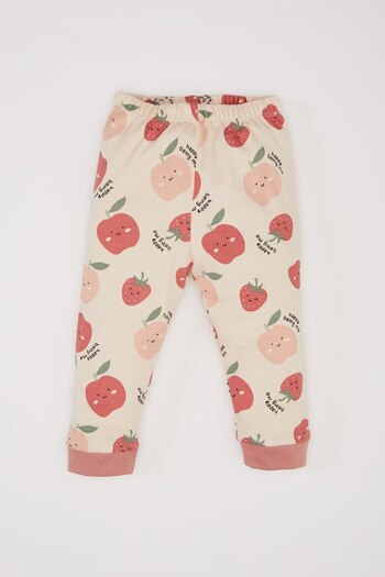 DeFacto Baby Girl Pajamas Set Crew Neck Fruit Print Long Sleeve Top with Elastic Waist Long Bottom