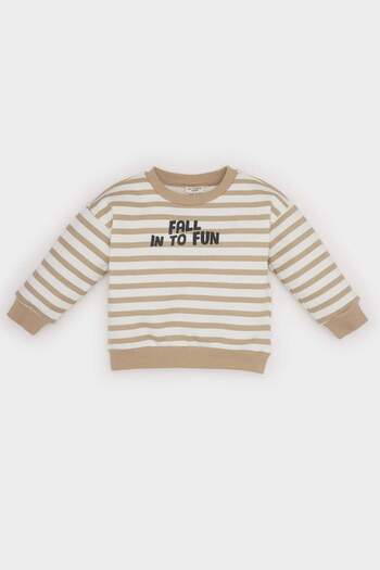 DeFacto Baby Boy Crew Neck Printed Inside Soft Feather Striped Sweatshirt D7583A524Wn