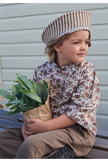 Cigit Patterned Shirt Set 4-12 Years Ecru