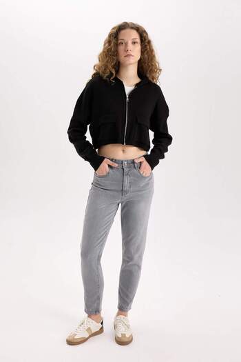 DeFacto Regular Fit Hooded Basic Plain Zippered Knitwear Cardigan E2270Axns