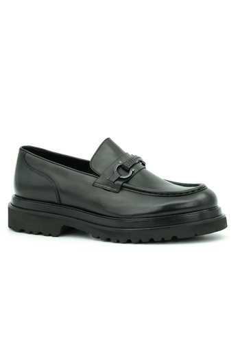 Tuna Genuine Leather Thick Sole Loafer Black Men's Shoes - 3042