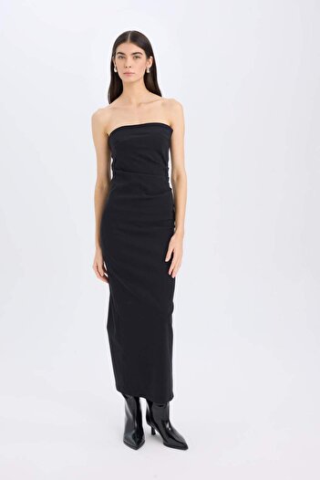 DeFacto Bodycon Vücudu Saran Straplez Bengalin Kolsuz Maxi Abiye Elbise E1937AX24WN
