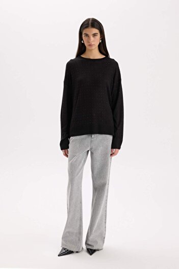 DeFacto Relax Fit Crew Neck Basic Plain Knitwear Sweater D8500Ax24Wn
