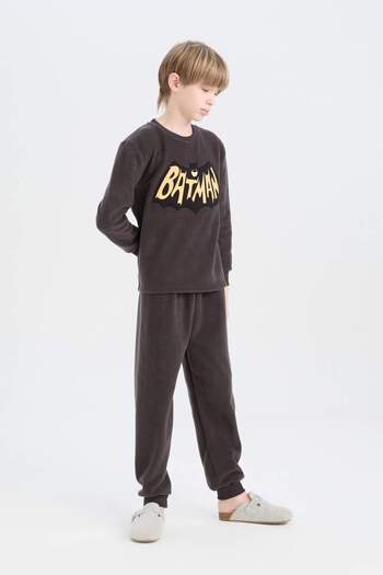 DeFacto Jungen-Pyjama-Set „Batman“, Fleece, langärmliges Oberteil, elastische Taille, langer Unterteil, D8570A824CW