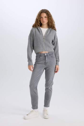 DeFacto Regular Fit Hooded Zippered Knitwear Cardigan E2269Axns