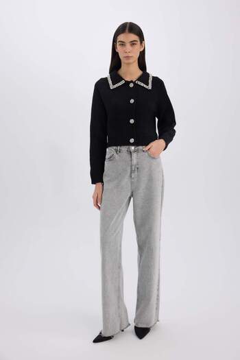 DeFacto Regular Fit Shirt Collar Buttoned Knitwear Cardigan D6941Ax24Wn