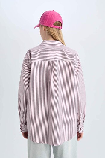 DeFacto Coool Oversize Geniş Kalıp Çizgili Oxford Uzun Kollu Gömlek E1807AX24WN