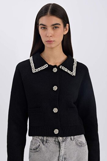 DeFacto Regular Fit Shirt Collar Buttoned Knitwear Cardigan D6941Ax24Wn