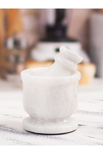 Radicaln Mini White Marble Mortar & Pestle Set – Natural Stone Spice Grinder 6.35 cm