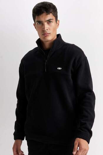 DeFacto Φούτερ Fleece με φερμουάρ Relax Fit Stand γιακά D2348AX24AU