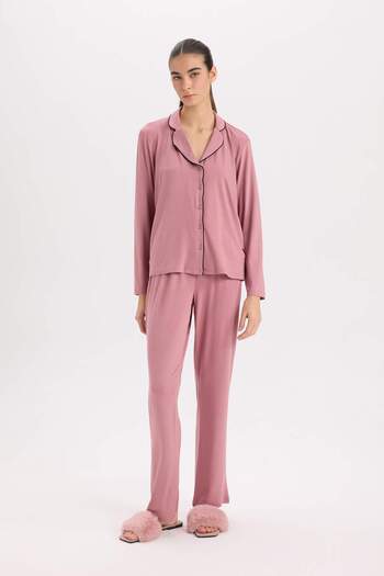 DeFacto Pajama Sets Regular Fit Long Sleeve Top Long Bottom-Fall in Love E1804Ax24Wn