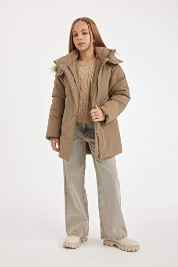 DeFacto Girl's Removable Faux Fur Collar Hooded Parka C8515A824Au