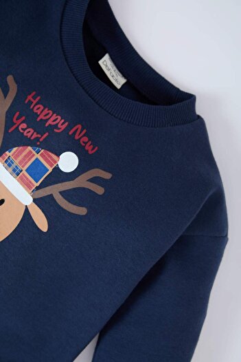 DeFacto Erkek Bebek Yılbaşı Temalı 2'li Takım Sweatshirt Beli Lastikli Eşofman Altı D6729A524WN