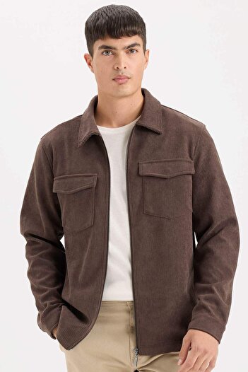 DeFacto Regular Fit Polo Yaka Fitilli Kadife Gömlek Ceket D3380AX24AU