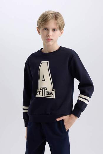 DeFacto Erkek Çocuk Bisiklet Yaka Baskılı Sweatshirt D4342A824WN