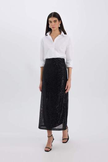 DeFacto New Year's Themed A-Line Regular Waist Sequined Fabric Maxi Skirt E2440Ax24Wn