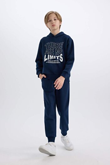 DeFacto Hooded Printed Sweatshirt and Elastic Sweatpants for Boy - 2-Piece Set B0409A824Cw