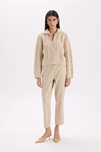 DeFacto Regular Fit Polo Neck Zippered Knitwear Cardigan D9160Ax24Wn