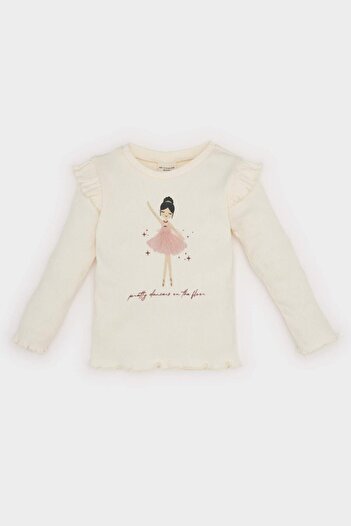 DeFacto Baby Girl Crew Neck Ballerina Printed Ribbed Camisole Long Sleeve T-Shirt D6265A524Wn