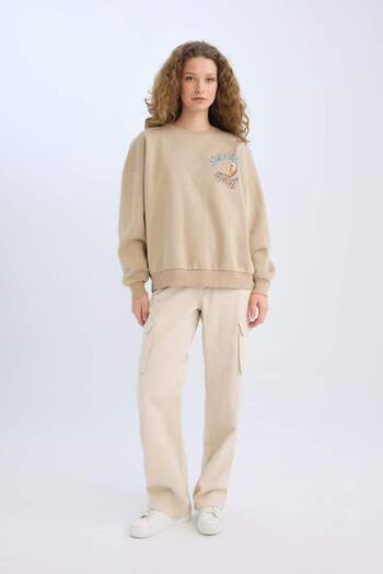 DeFacto Loose Fit Crew Neck Back Printed Thick Sweatshirt E1488Ax24Wn