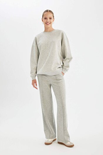 DeFacto Straight Fit Elastic Waist Thick Sweatpants Lace-Up Pocket Long Size Basic Plain A0954Ax24Wn