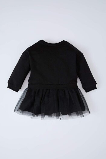 DeFacto Kız Bebek Baskılı Uzun Kollu Tütü Etekli Sweatshirt Elbise D7430A524WN