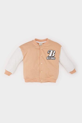 DeFacto College Collar Printed Snap Closure Bomber Beige Baby Boy Cardigan D6290A5/Bg269