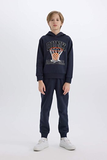 DeFacto 2-Piece Set for Boy - Hooded, Printed Sweatshirt and Elastic Sweatpants B0410A824Cw