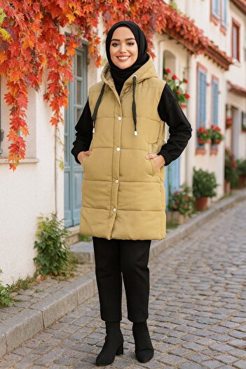 Neva Style Hooded Biscuit Hijab Puffer Vest 20093bs