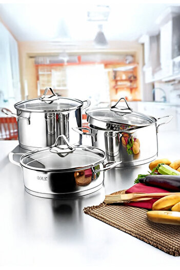OMS 10PCS Stainless Steel Cookware Set - Made in Turkey
