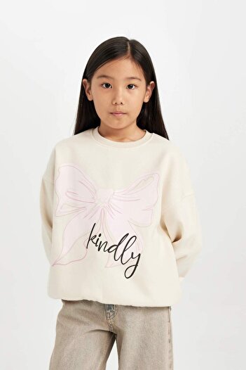 DeFacto Girls' Relax Fit Crew Neck Printed Sweatshirt D4380A824Wn