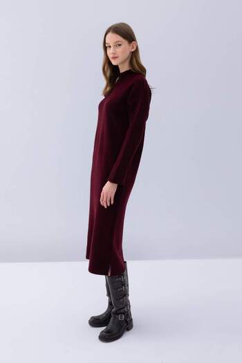 DeFacto Relax Fit Half Turtleneck Midi Knitwear Burgundy Dress 3195157