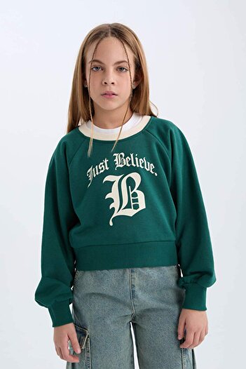 DeFacto Φούτερ για κορίτσια Relax Fit Crew Neck με εμπριμέ μαλακό τρίχωμα εσωτερικά D7042A824WN