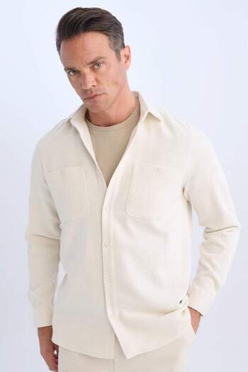 DeFacto Relax Fit Polo Neck Flannel Long Sleeve Shirt D1061Ax24Wn